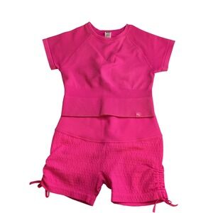 JoyLab Womens Neon Pink Seamless Activewear Set Crop Top and Shorts Medium